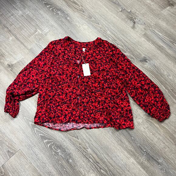 A New Day Women's Red Floral Print Button-Front Blouse - Size XXL - NWT - Picture 1 of 9